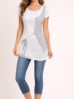 Murmur for Anthropologie Boho Draped asymmetrical ShortSleeve Tunic Top Size S